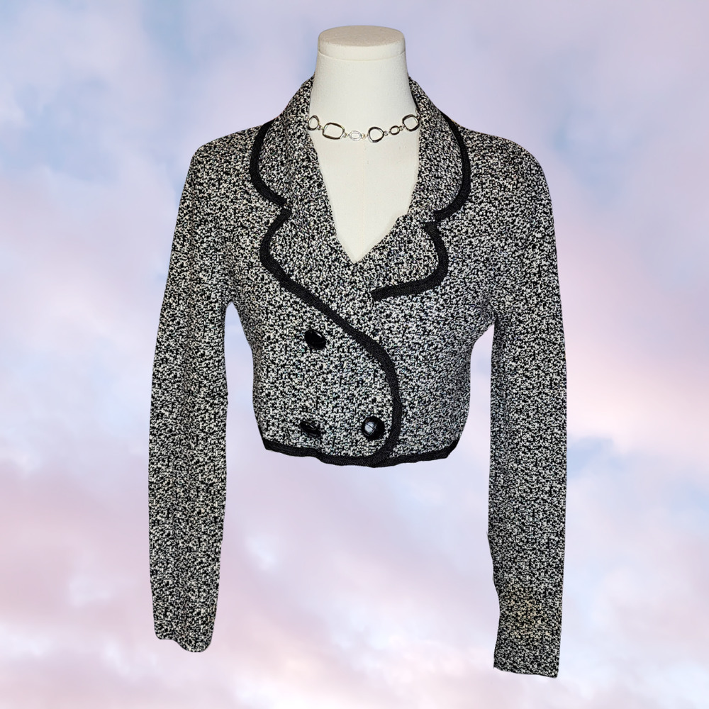 Vtg 90s Possessed Collared Goth Business Cropped Button Up Black White Bolero